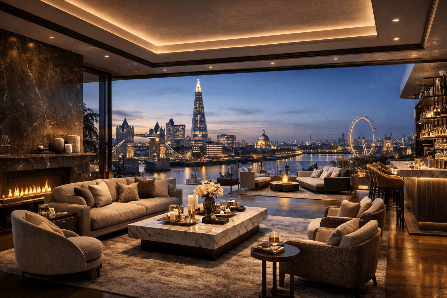 London Skyline Penthouse — branded residence interior visualization